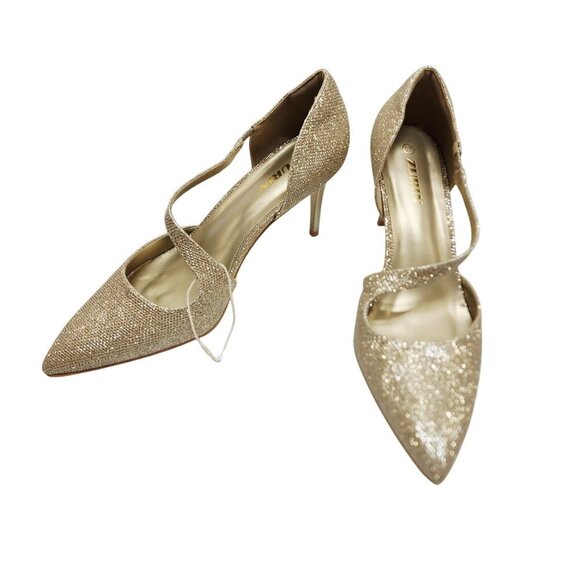 Zurin Glittery Pointed-Toe Heels Size 9.5 Champagne Sparkling Stilettos  Women - Picture 4 of 12